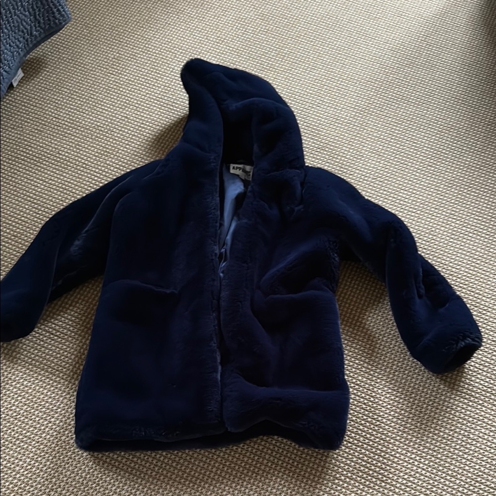 Apparis Plush Hooded Puffer Coat - Navy